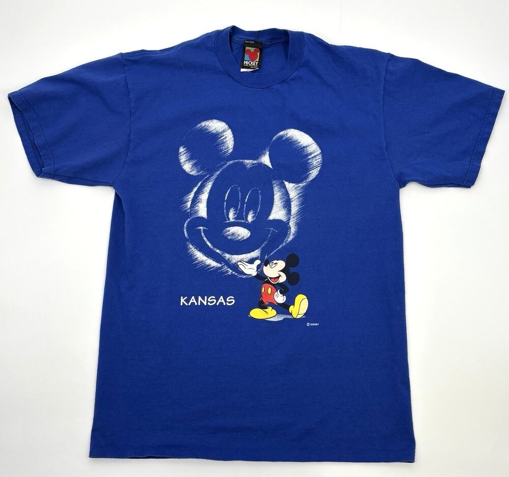 VTG Disney Mickey Unlimited T-Shirt Large Mickey Mouse USA 90s Blue Kansas